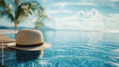 A hat sitting on the edge of a pool photo