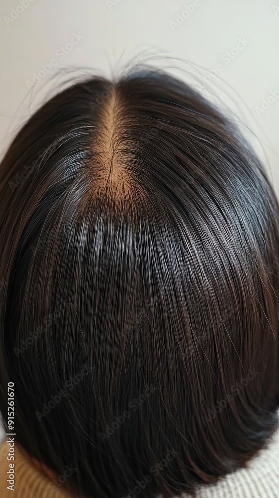 A woman with dark brown hair is shown from the back A woman with dark brown hair is shown from the back