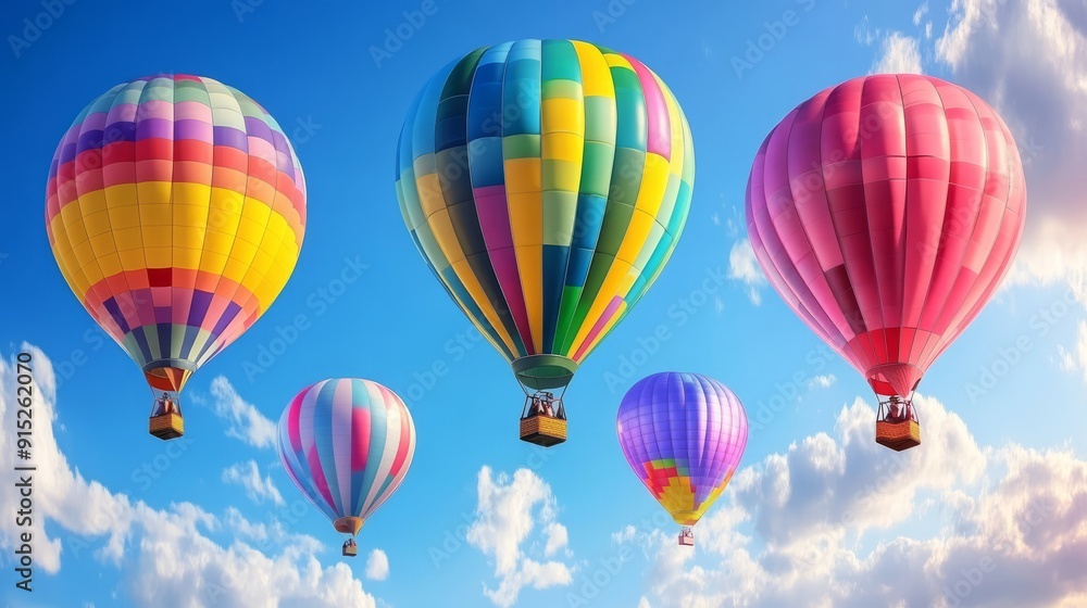 Fototapeta premium Hot air balloon heading towards the clouds in the vanilla sky