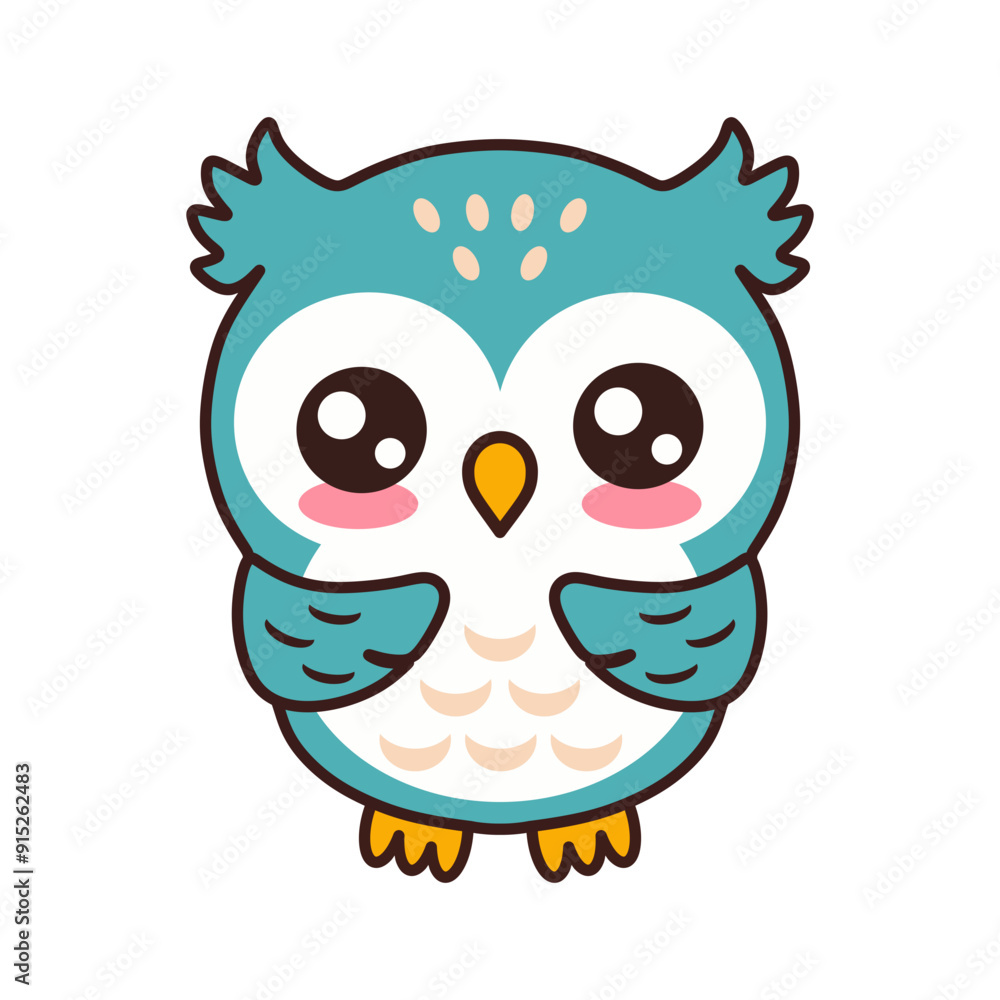 Obraz premium Cute Blue Cartoon Baby Owl Vector Illustration