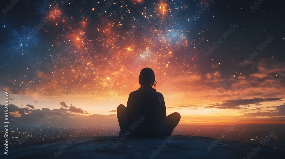 Silhouette of a Person Contemplating a Starry Sky Silhouette of a Person Contemplating a Starry Sky