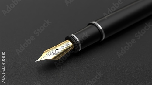 Close-up of a gold fountain pen nib against a black background.