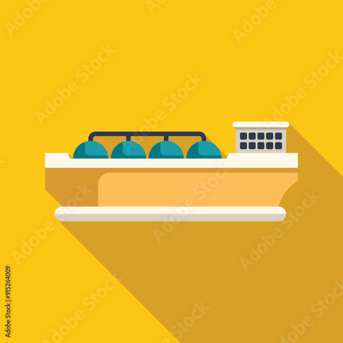 Lng or liquefied natural gas tanker sailing on yellow background, flat design icon