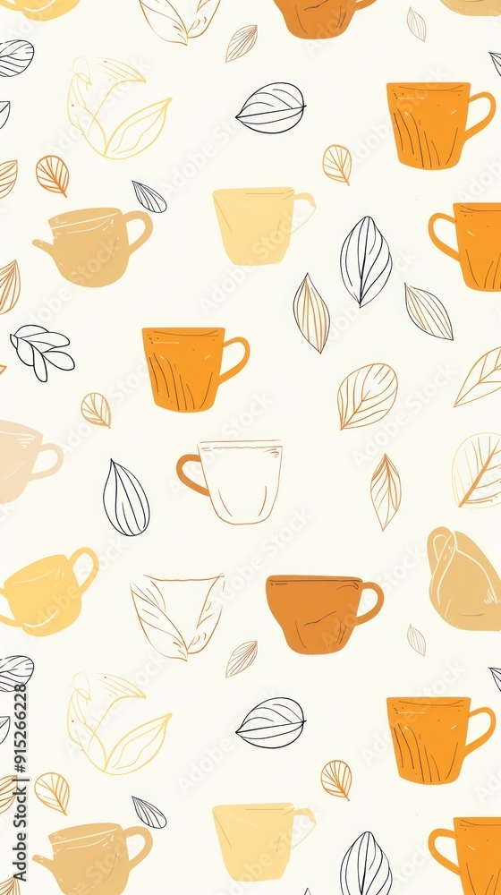 Autumn leaves coffee cups pattern Autumn leaves coffee cups pattern