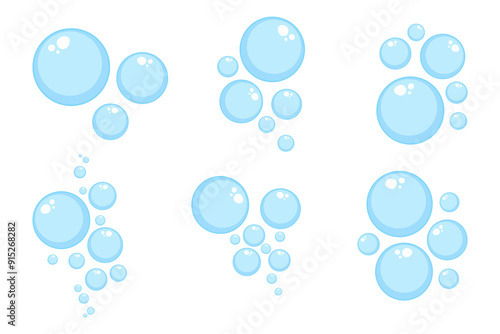 Air bubbles flat set, soap foam oxygen bubbles, vector design elements isolate.