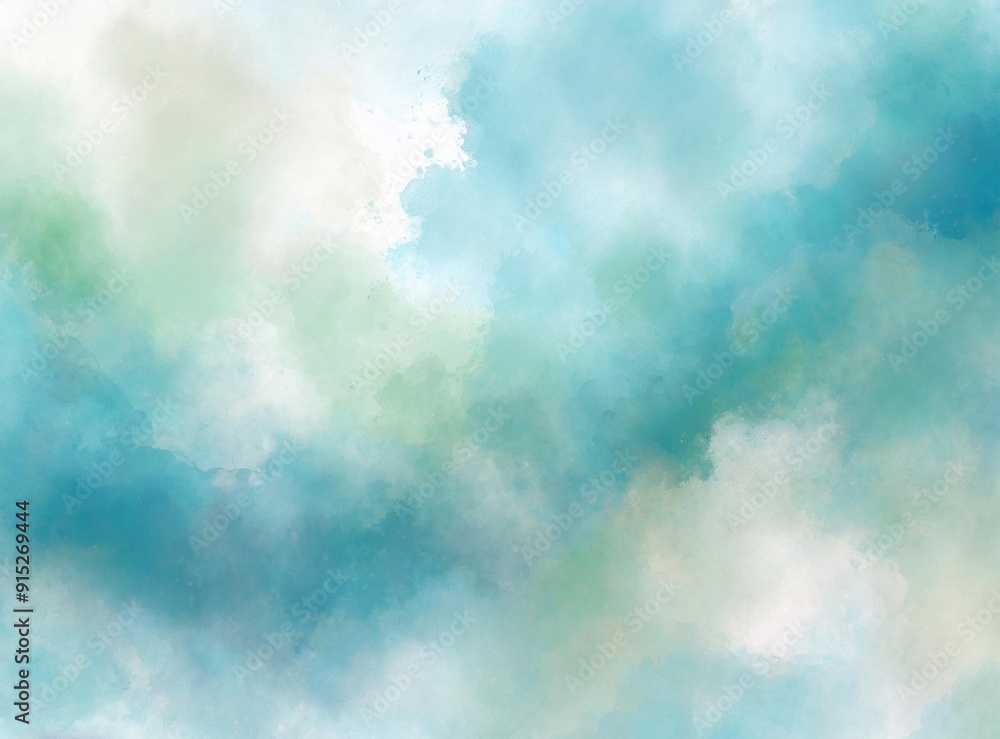Fototapeta premium Blue green and white watercolor background with abstract cloudy sky concept with color splash