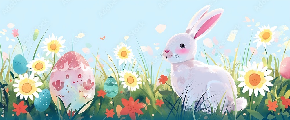 Obraz premium Easter Bunny in a Field of Daisies