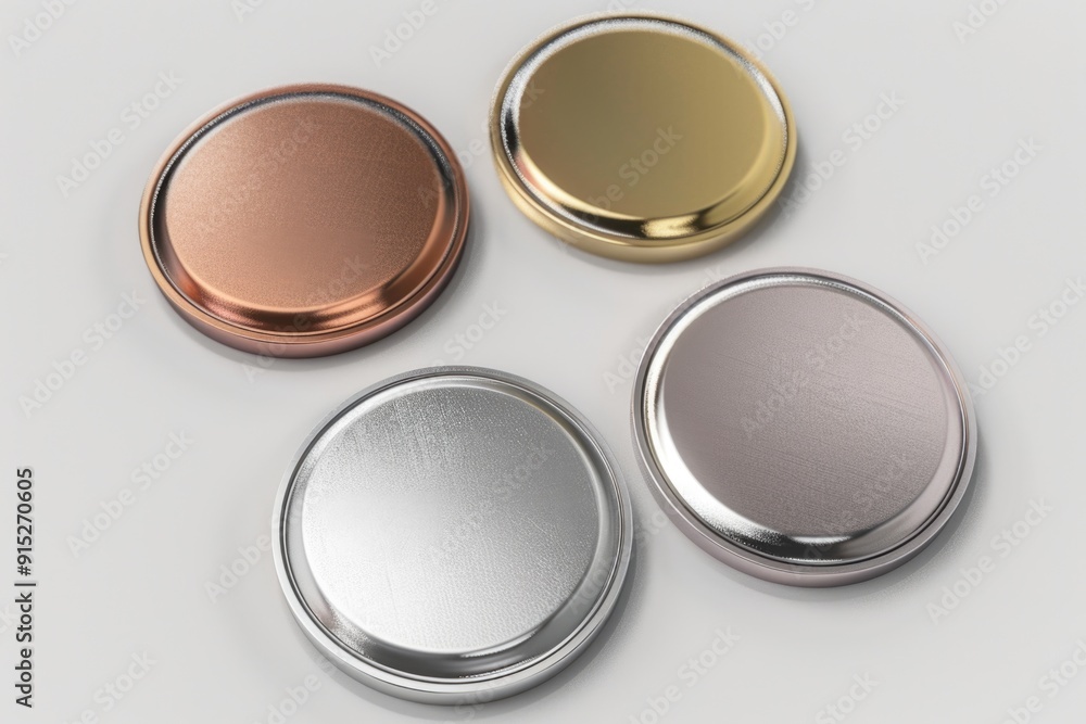 A set of four differently colored buttons arranged on a clean white surface A set of four differently colored buttons arranged on a clean white surface