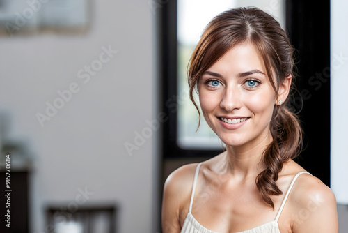 Free Download smiling young woman with text space or room for product - GFXLoad