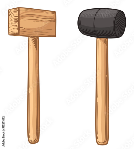 Wooden and rubber mallet. Vector illustration of a mallet.