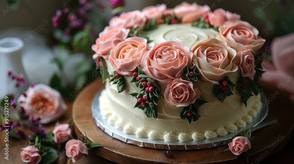 A Delicate Rose Cake with Creamy Frosting A Delicate Rose Cake with Creamy Frosting