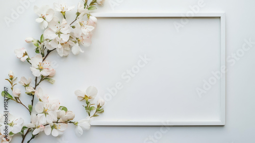 Floral arrangement in a white frame evokes the essence of spring. Minimalistic design captures the beauty of nature.