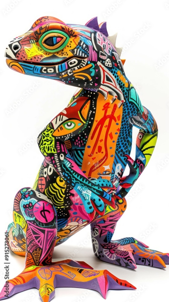 Fototapeta premium Colorful, abstractly painted lizard figurine.