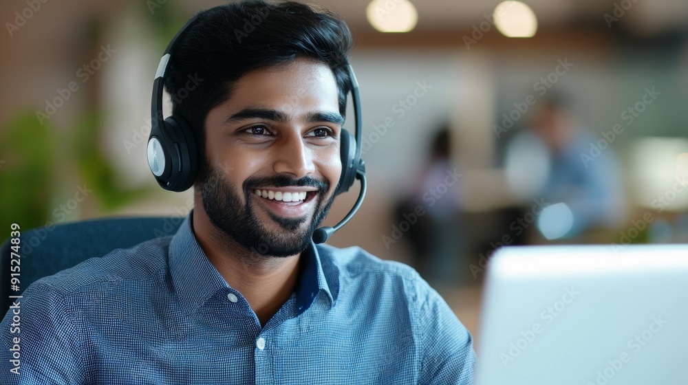 a man wearing a headset and smiling a man wearing a headset and smiling