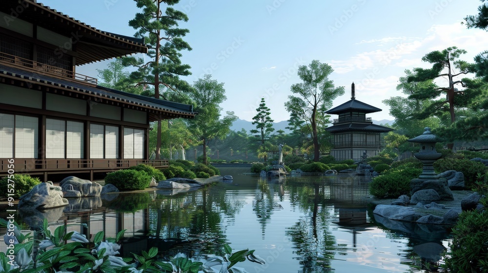 Fototapeta premium Experience the rich culture of Kyoto in 3D, with its historic temples, beautiful gardens, and traditional tea houses.