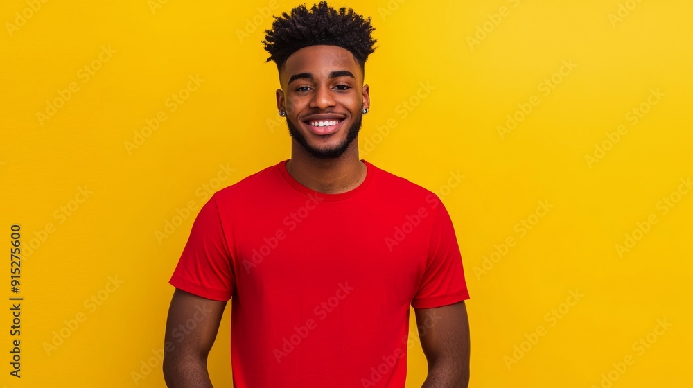 a young man in a red shirt smiles at the camera a young man in a red shirt smiles at the camera