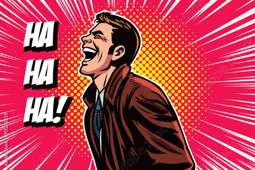 Design of man laughs in pop art style