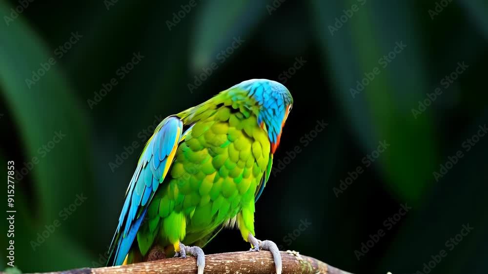 Green Parrot with Red Beak in Jungle Green Parrot with Red Beak in Jungle