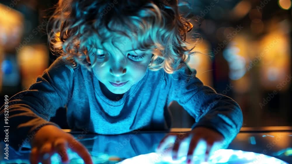 A young child exploring interactive exhibits in a science museum, highlighting educational field trips A young child exploring interactive exhibits in a science museum, highlighting educational field trips