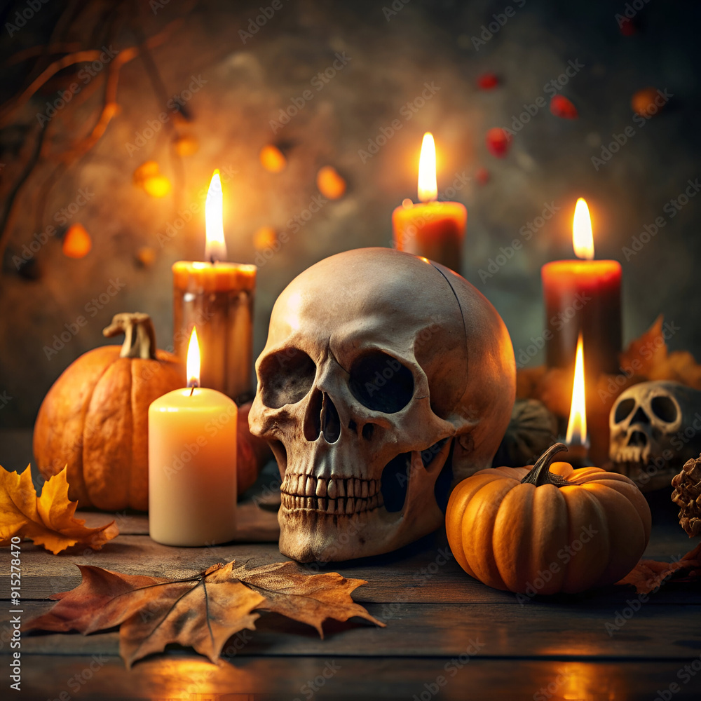Halloween skull and candles Halloween skull and candles