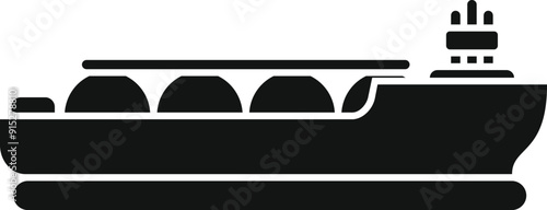 Black silhouette of a large gas carrier ship transporting lng, isolated on white
