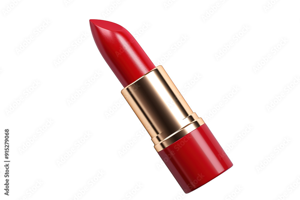 Vibrant Red Lipstick Resting Elegantly on a White Surface Amidst a Glamorous Makeup Collection on Transparent PNG Background. Vibrant Red Lipstick Resting Elegantly on a White Surface Amidst a Glamorous Makeup Collection on Transparent PNG Background.
