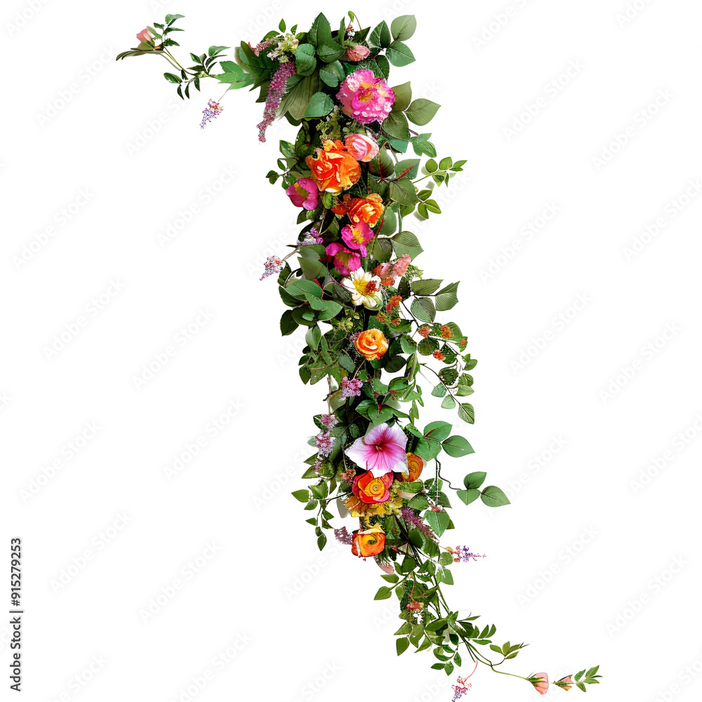 Fototapeta premium Garland Arrangement: Flowers and greenery are strung together to form a long, continuous line, bouquet flower, photograph