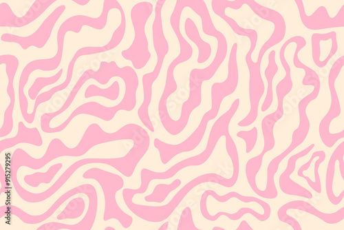 Psychedelic background abstract seamless pattern with pink waves. Fashionable styling of barbicourt. Vector retro illustration