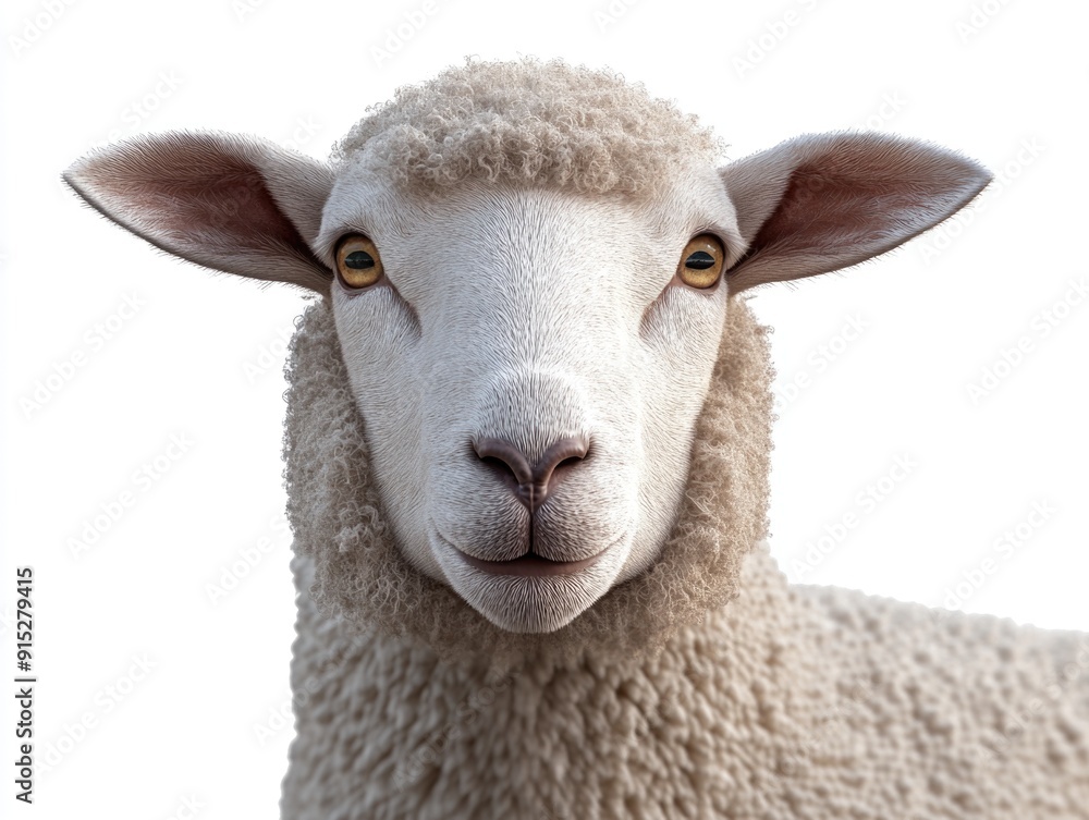 A close-up view of a sheep's face on a white background A close-up view of a sheep's face on a white background