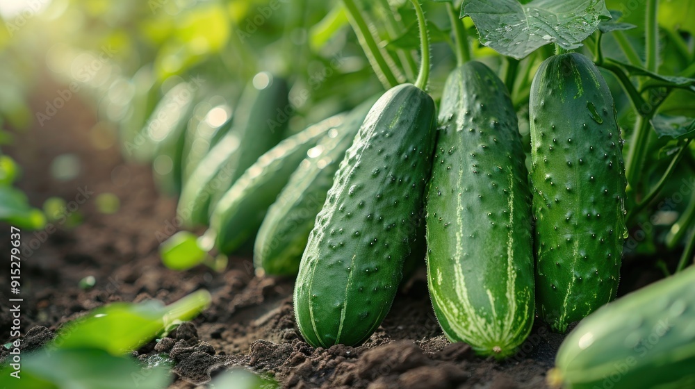 Green Cucumbers Growing in the Garden Green Cucumbers Growing in the Garden