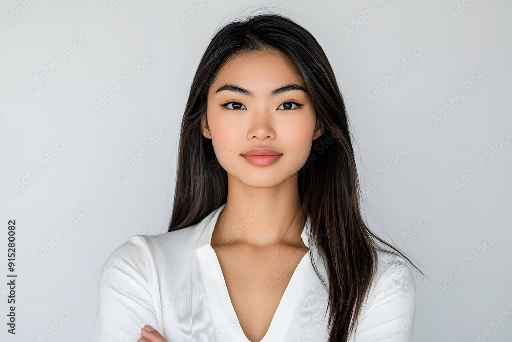 Beautiful young asian woman with clean fresh skin on white background. Face care, Facial treatment concept Beautiful young asian woman with clean fresh skin on white background. Face care, Facial treatment concept