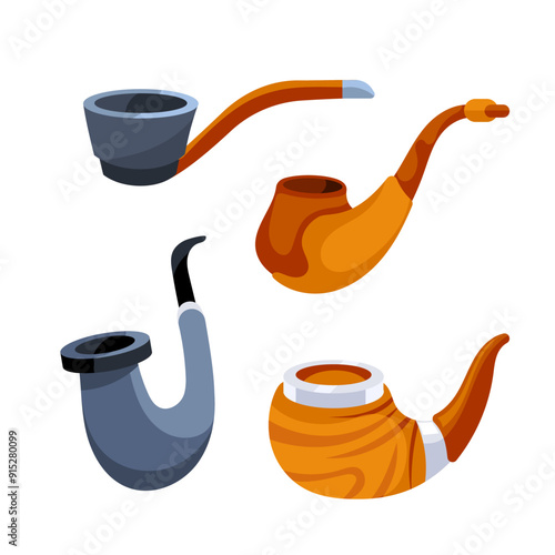 Classic smoke tobacco pipe. Brown wooden pipe tobacco sign. Vintage nicotine smoker