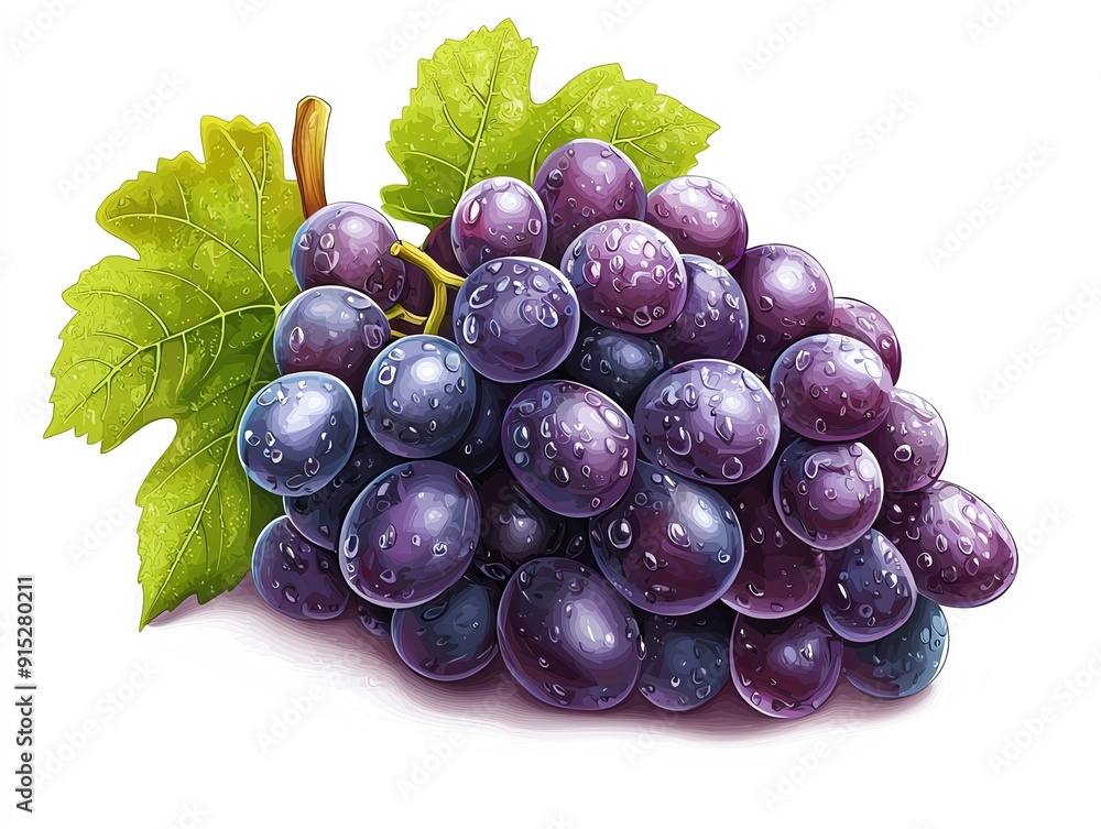 Grape cluster on solid white background, single object, vector illustration Grape cluster on solid white background, single object, vector illustration