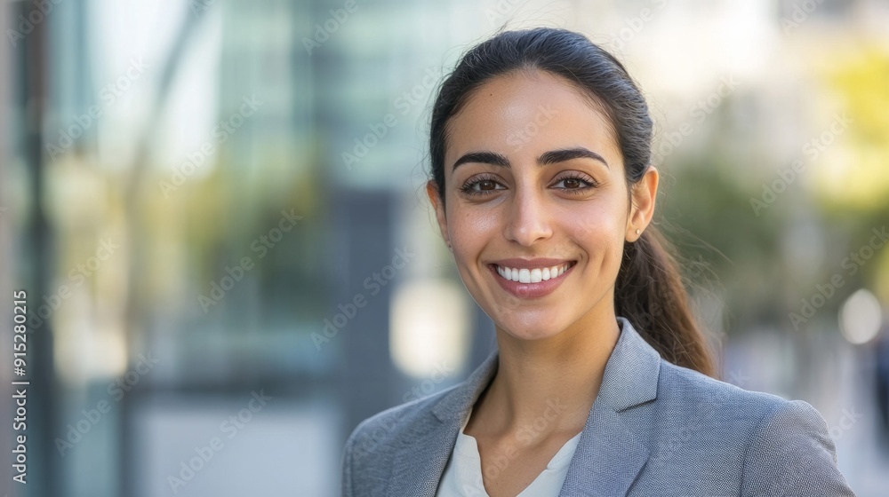 a woman smiling in front of a glass wall a woman smiling in front of a glass wall