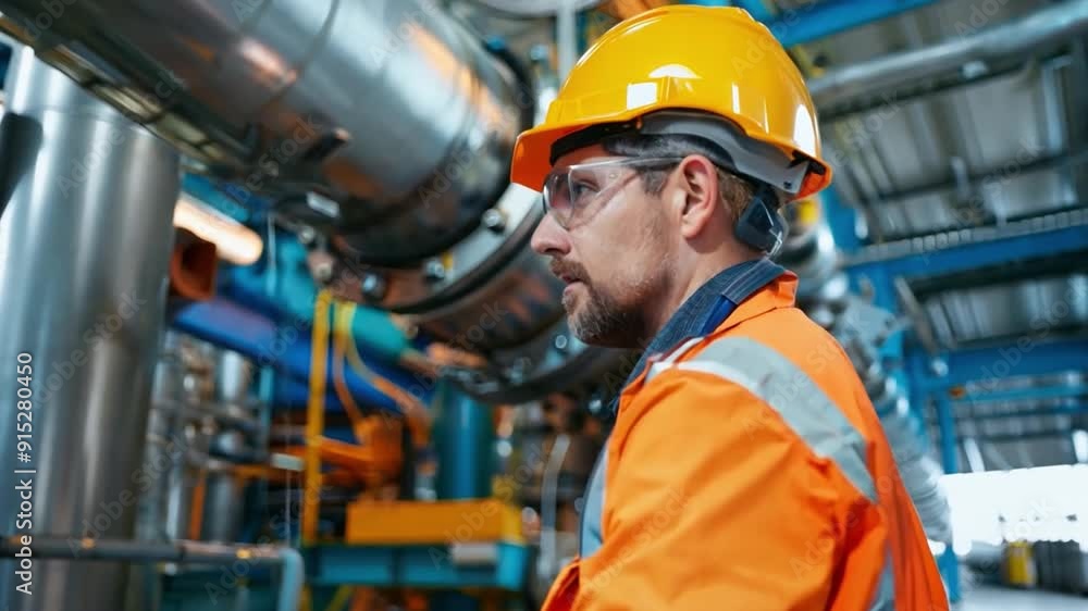 An engineer performing routine checks on a power plant, ensuring energy reliability An engineer performing routine checks on a power plant, ensuring energy reliability