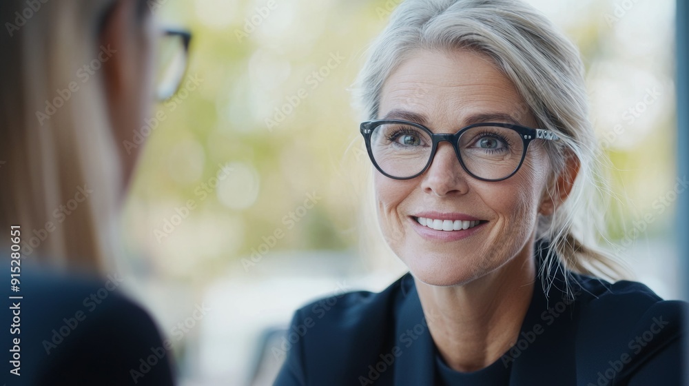 a woman with glasses talking to another woman a woman with glasses talking to another woman