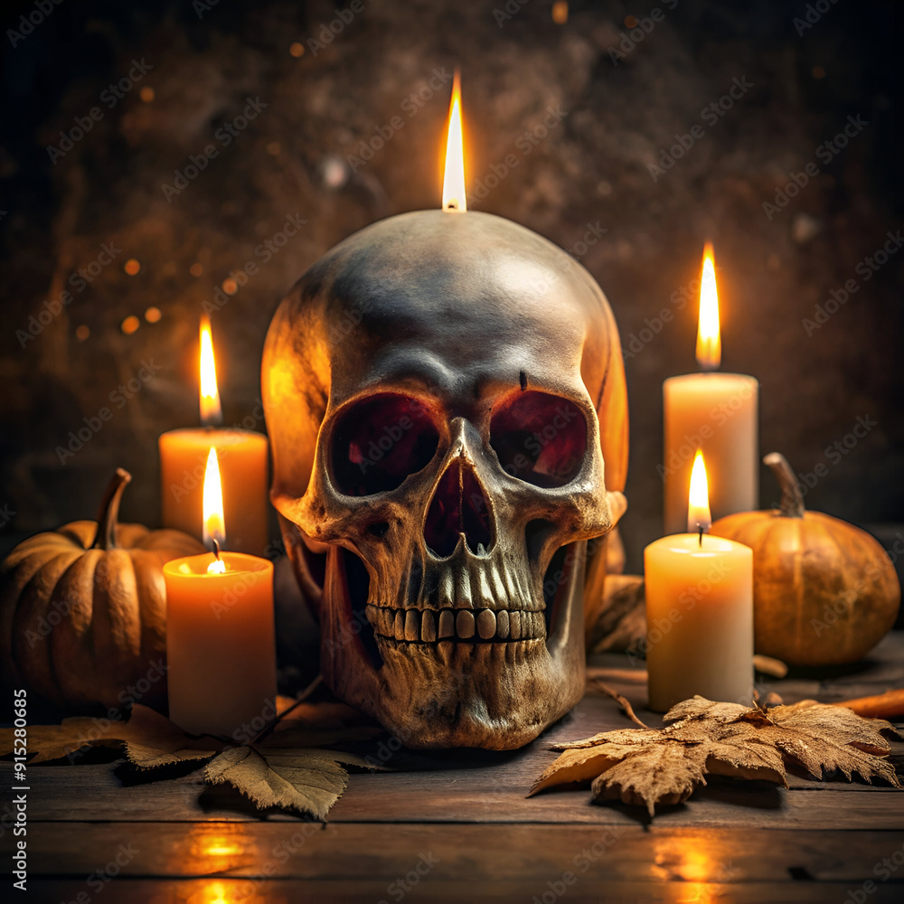 Halloween skull and candles Halloween skull and candles