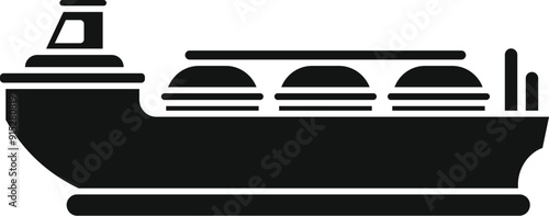 Black simple style icon of a gas carrier ship transporting liquefied natural gas