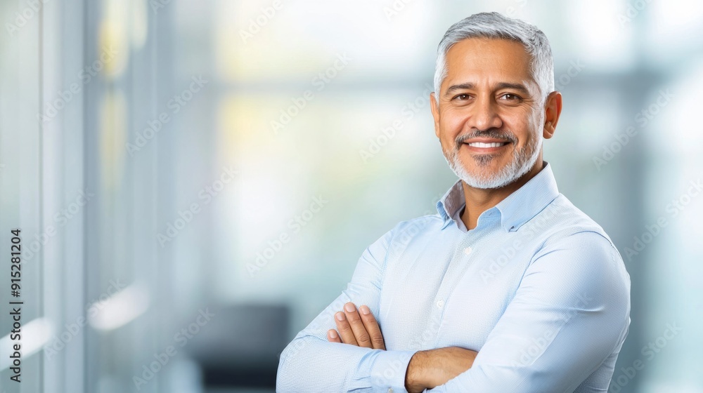 Obraz premium a man with grey hair and a white beard, standing in front of a glass wall