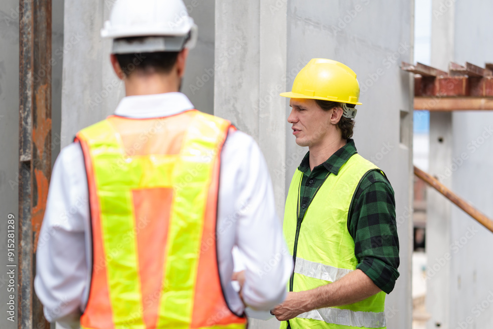 Engineer and foreman worker team inspect the construction site, Site manager and builder on construction site Engineer and foreman worker team inspect the construction site, Site manager and builder on construction site
