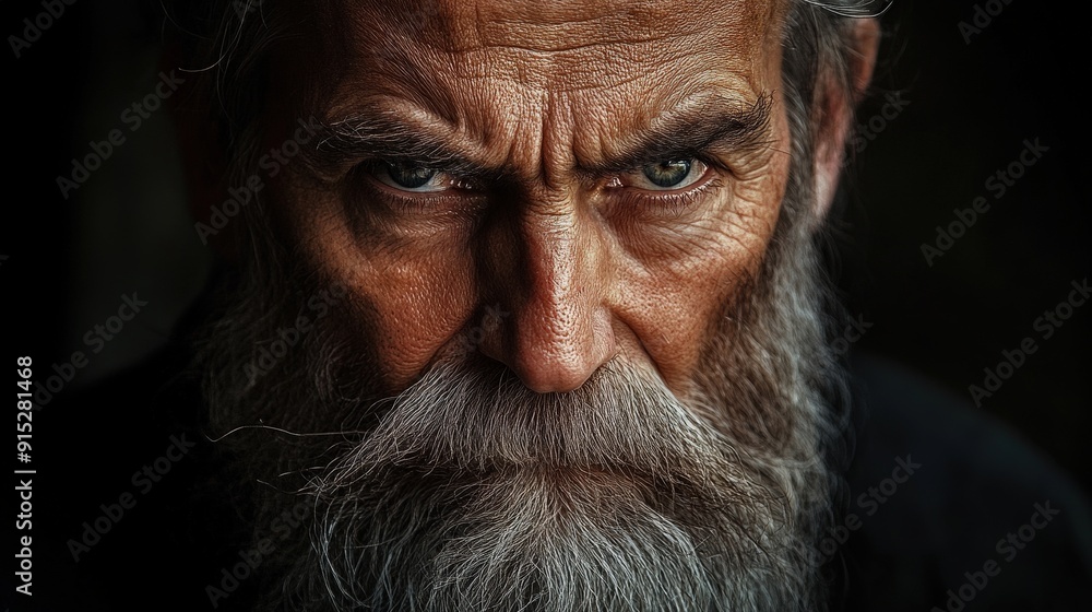 Portrait of an Elderly Man with Intense Gaze and Long Beard, Capturing Rugged Character and Wisdom Portrait of an Elderly Man with Intense Gaze and Long Beard, Capturing Rugged Character and Wisdom
