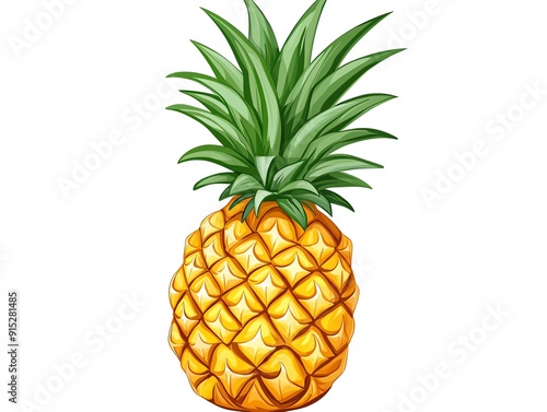 A whole pineapple with green leaves on a white background.