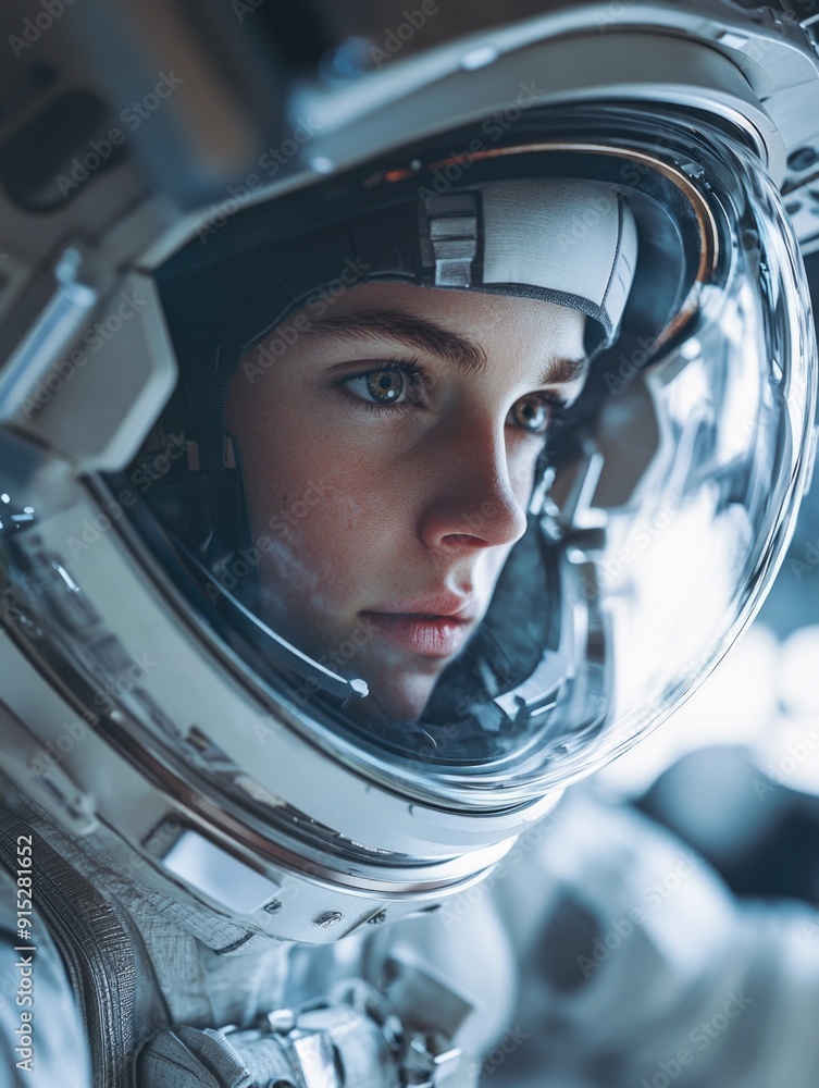 A close-up view of a person wearing a space suit, ideal for sci-fi or futuristic themed projects A close-up view of a person wearing a space suit, ideal for sci-fi or futuristic themed projects