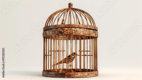 Bird cage, 3D illustration, realistic, isolated on white background
