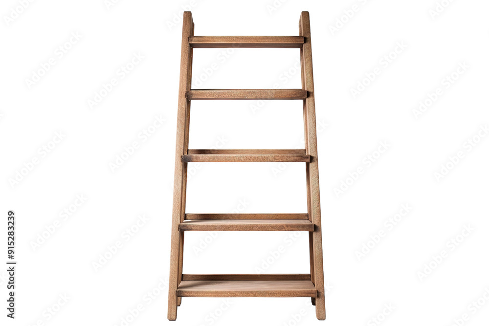 Wooden Ladder Leaning Against White Wall Perfect for Home Decor and DIY Projects on Transparent PNG Background. Wooden Ladder Leaning Against White Wall Perfect for Home Decor and DIY Projects on Transparent PNG Background.