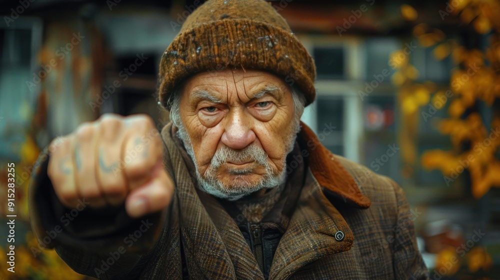 Close-Up Portrait of an Elderly Man with a Determined Look Close-Up Portrait of an Elderly Man with a Determined Look