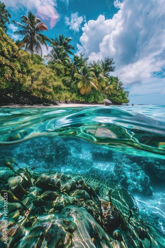 Clear tropical water with coral reef