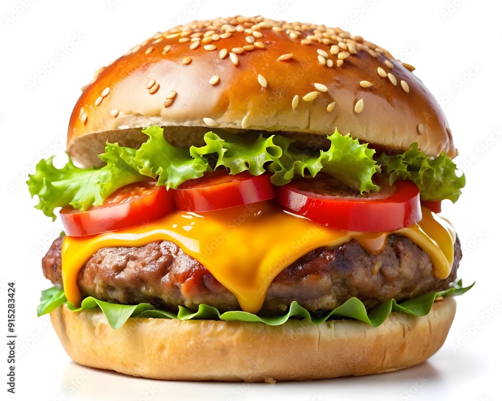 Juicy Burger Close-Up with Fresh Toppings