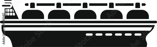 Black and white icon of a gas carrier ship sailing on the sea, transporting lng
