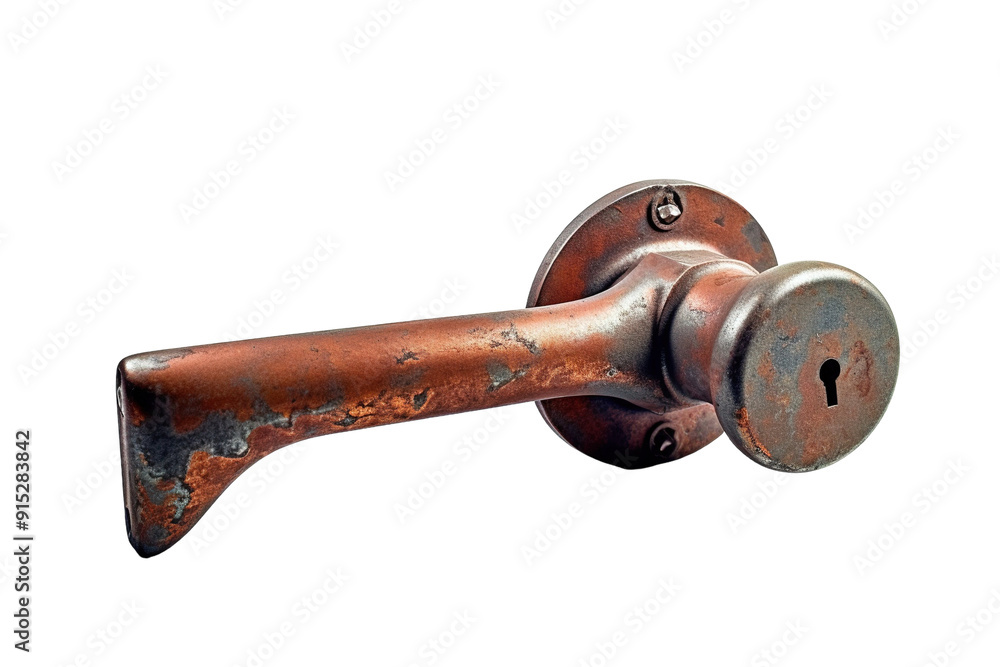 Timeworn Copper Door Handle Reflecting History of an Abandoned House at Twilight on Transparent PNG Background. Timeworn Copper Door Handle Reflecting History of an Abandoned House at Twilight on Transparent PNG Background.